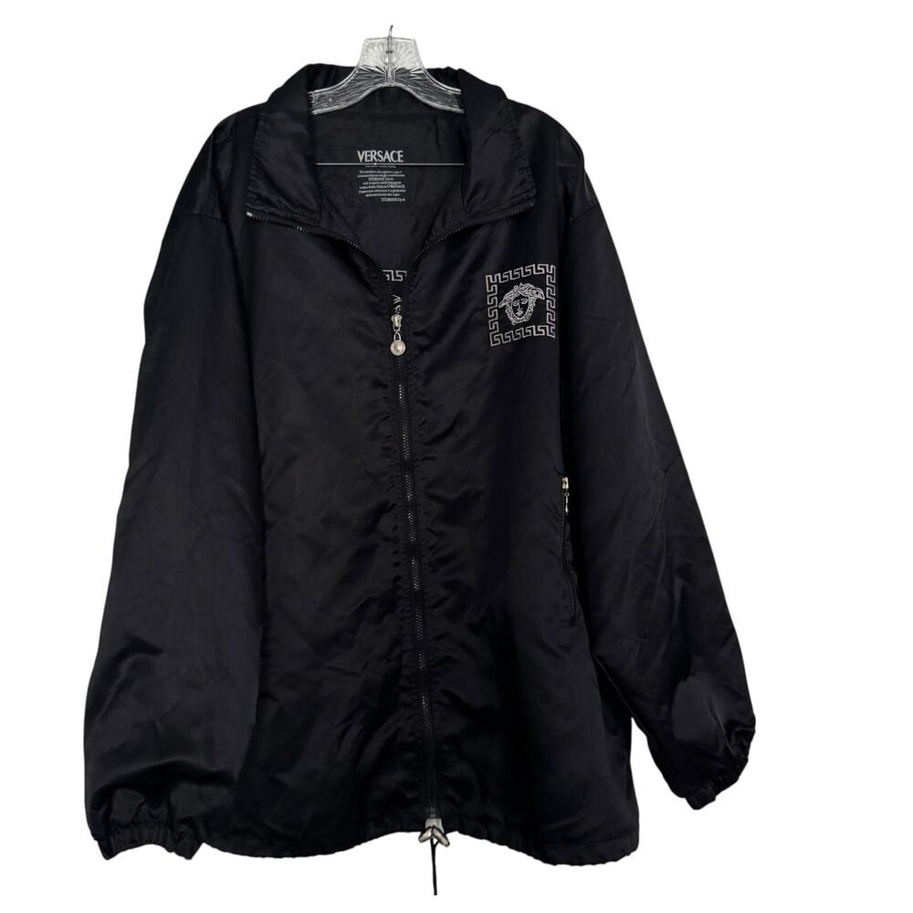 Versace Jeans Couture Jacket Mens 2XL Oversized Black Medusa Logo Shiny Nylon